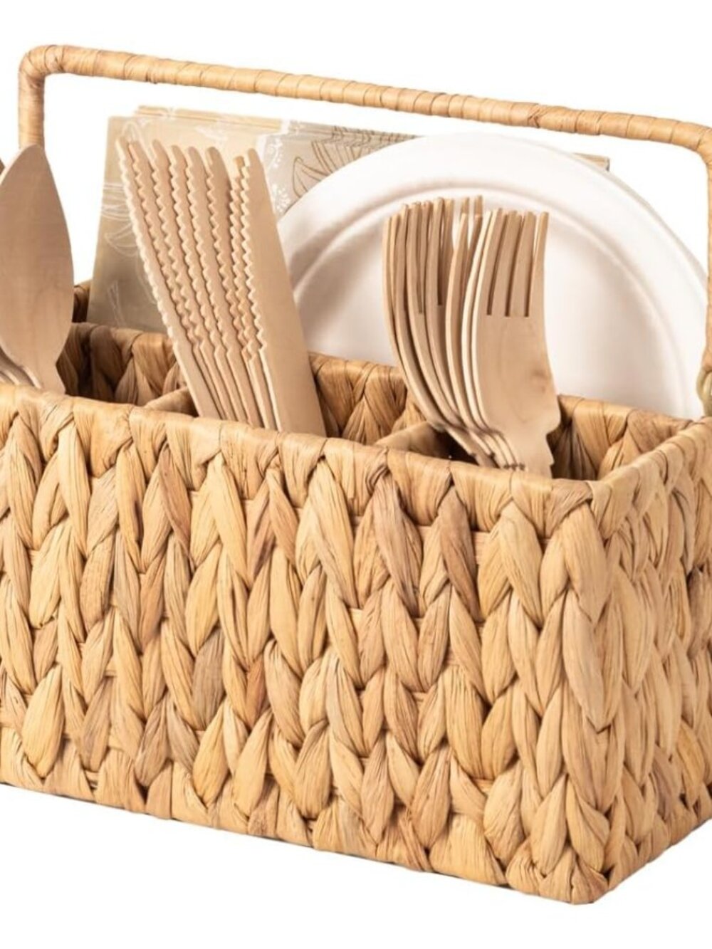 Wicker Silverware Caddy for Party, Rattan Utensil Holder
